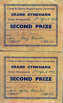 Prize Cards for competition at agricultural show