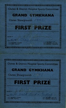 Prize Cards for competition at agricultural show