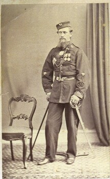 Image is of William Bennett, (Corporal) in Volunteer militia dress of the Ballarat Volunteer Rifle Rangers c.1860's