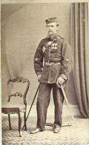 Image is of William Bennett, (Corporal) in Volunteer militia dress of the Ballarat Volunteer Rifle Rangers c.1860's