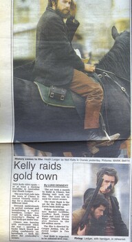 History comes to life: Heath Ledger as Ned Kelly in Clunes yesterday