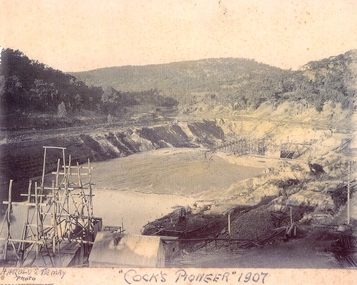 Excavated with barge and processing shed.