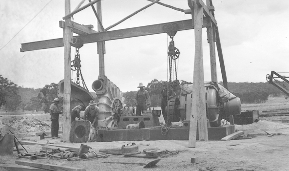 Hydraulic pumps on gantry crane.