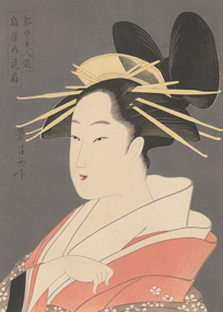 Print - Beautiful courtesan with flower fan, EISHO, Chokosai, 1790