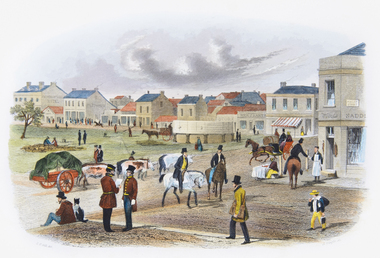 Print - Market Square, north side, Geelong, GILL, ST, 1857
