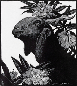 Print - Goat and rhodoendron, LINDSAY, Linonel, 1925