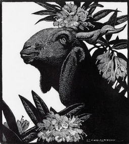 Print - Goat and rhodoendron, 1925