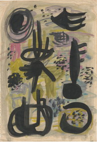 Painting, Tony TUCKSON, Abstract, black on yellow, pink, n.d