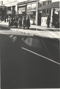 Photograph, Mark STRIZIC, At a bus stop in Swanston Street, c.1967 (printed 1988)