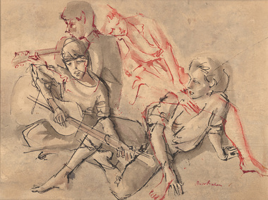 Drawing, Louis KAHAN, The guitarists, n.d