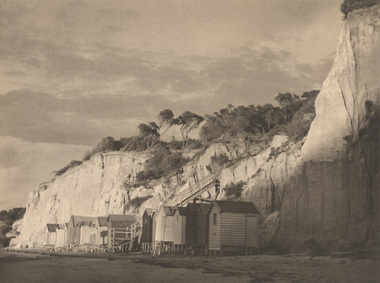 Photograph, John Bertram EATON, Bathing boxes at Red Bluff cliffs, c. 1920s