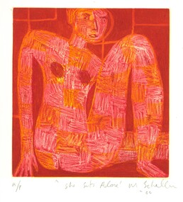 Print, Mark SCHALLER, She sits alone (red), 2002
