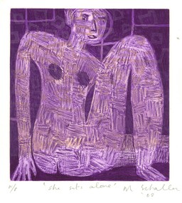 Print, Mark SCHALLER, She sits alone (purple), 2002