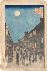 Print, HIROSHIGE, Utagawa, Night View of Saruwaka-machi (Saruwaka-machi yoru no kei), Number 90 from the series One Hundred Famous Views of Edo (Meisho Edo hyakkei), Dated 1856