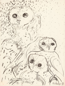 Drawing, BELLANY, John  b. 1942, Port Seton  d. 2013, Owl Family, 1983