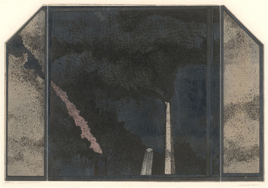 Work on paper, BALDESSIN, George  b. 1939, Italy. arr. Australia 1949. d. 1979, Window and factory smoke, 1971