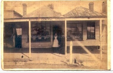 Photograph (Item), B/W Photo Of Bever's General Store Mollison St C1900, Malmsbury c1900
