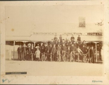 Photograph (Item), Cyclists Outside Smithwicks Junction Hotel Drummond, Malmsbury ca1910