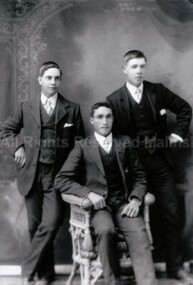 Photograph (Item), "Portrait Of Brothers Joseph, Victor And Angelo Monti", Malmsbury c1910
