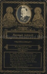 Photograph (Item), Memorial Card For Hanorah Ashwell Died 20/6/1909, Malmsbury pre 1909