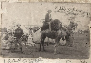 Photograph (Item), "Group With Camel & Bicycle, Coolgardie Wa", Malmsbury c1900
