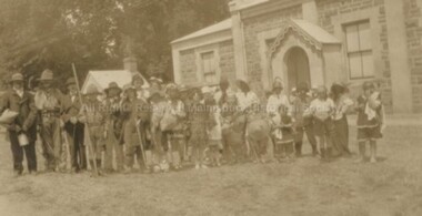 Photograph (Item), "B/W Photo Boxing Day Picnic Parade, Outside Town Hall", Malmsbury c1920