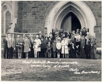Photograph (Item), Calcutt Family Reunion Malmsbury 1968 Outside St Johns, Malmsbury 1968
