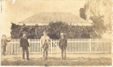 Photograph (Item), "Four Males Outside A House Malmsbury, John Jeremy?", Malmsbury c1880