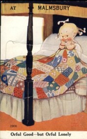 Postcard (Item), "Postcard For Malmsbury, Girl In Bed & Fold Out Scenes C1940", Malmsbury c1940