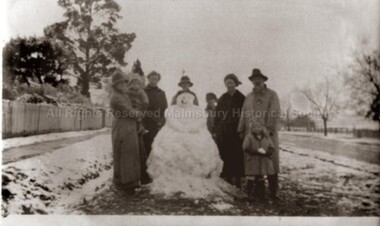 Postcard (Item), Postcard Of A Group With Snowman In Malmsbury 1922 Kodak, Malmsbury c1922