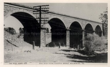 Postcard (Item), "Stone Railway Bridge Malmsbury, Rose 4836", Malmsbury c1930
