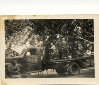 Photograph (Item), B/W Hooppells Truck With People& Piano, Malmsbury