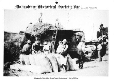 Photograph (Item), B/W Photo Of Threshing Team Blackwells Farm C1930, Malmsbury c1930