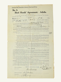 Archive - Agreement, Shed Hands' Agreement Adults, 1912
