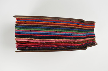 Book, cloth sample, Collins Bros. Pty. Ltd. Woollen Manufacturers Geelong Shades for Slipper Socking and Scrim Felts