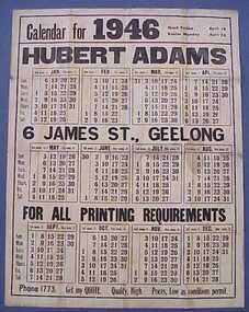 Calendar, Calendar for 1946