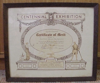 Certificate, Centennial Exhibition Certificate of Merit