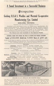 Prospectus, Prospectus of Geelong RSS Woollen and Worsted Co-operative Manufacturing Co. Limited