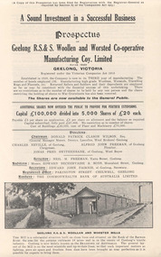 Prospectus, Prospectus of Geelong RSS Woollen and Worsted Co-operative Manufacturing Co. Limited
