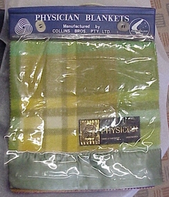 Book, blanket sample, Physician Blankets Manufactured by Collins Bros Pty Ltd., established 1874. Pure new wool. Australian made