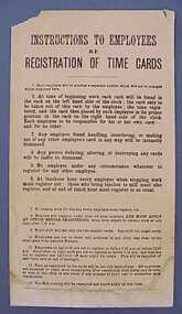 Sign, Instructions to Employees re Registration of Time Cards