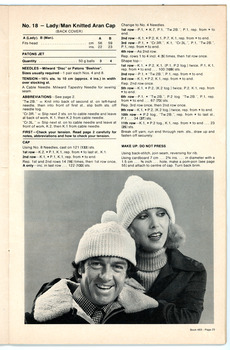 page showing black and white text with black and white image of a man and woman wearing knitted beanies