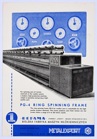 Booklet - PG-4 Ring Spinning Frame, Metalexport, 1950