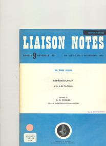 Journal, Sheep Liaison Notes no. 9, Nov. 1959