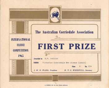 Certificate - International Fleece Competition, H. Hearne & Co Pty Ltd, 1965