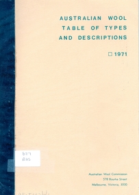 Book, Australian wool table of types and descriptions, 1971
