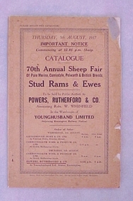 Catalogue, Catalogue of the 70th Annual Sheep Fair of Pure Merino, Corriedale, Polwarth & British Breeds, Stud Rams and Ewes, 1937