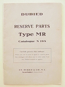 Booklet, Dubied Reserve Parts Type MR Catalogue N198