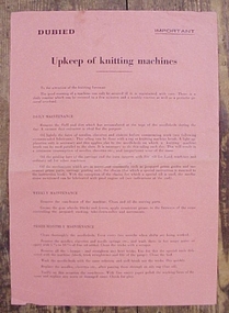 Pamphlet, Dubied Upkeep of knitting machines