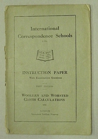 Book, Instruction Paper No.484: Woolen and worsted cloth calculations, 1st Ed